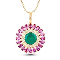 3.45ct Ruby & Emerald and Diamond Pendant Necklace, 14K Gold Plated, 18 Inches Long