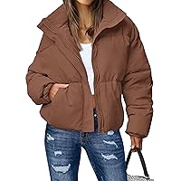 MEROKEETY Women's Winter Long Sleeve Zip Puffer Jacket Stand Collar Baggy Short Down Coats with Pockets