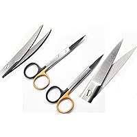 Premium O.R Grade Set of 2 Each Stainless Steel Scissors Medical Surgical Operating Dissecting Scissors Straight + Curved Scissors Gold/Black-Cynamed