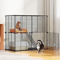 YITAHOME Indoor Cat Cage 2 Tier Kitten Cage House Cat Enclosure Outdoor Small Animal DIY Pet Playpen Detachable Metal Kennel for Ferret Kitty, Bunny, Chinchilla, Squirrel, rv Travel, Camping