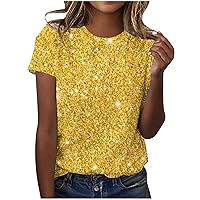 Women's Sparkle Print Tshirt Soft Casual Short Sleeve Tee Tops Sexy Crewneck Blouses Comfy Trendy Workout Shirts