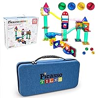 PicassoTiles 70PC Marble Run Race Track + Carry Case Bundle: STEAM Educational Playset for Kids Includes Travel Storage Organizer - Fun Learning Construction Toy, Creative Design, Sensory Development