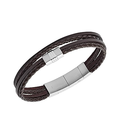 Fossil Men's Casual Stainless Steel and Genuine Leather Bracelet for Men