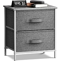 Nightstand with 2 Drawers - Bedside Furniture End Table Night Stand with Steel Frame, Wood Top & Easy Pull Fabric Bins - Small Dresser & Chest for Home, Bedroom Accessories & Office