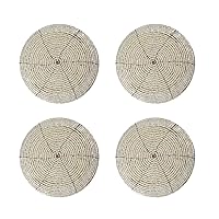 Off-White Handmade Beaded Round Set of 4 Placemat Tea Cup Coaster Wedding Gift Indian Home Decor