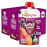 Happy Tot Organics Stage 4 Baby Food Pouches, Gluten Free, Vegan Snack, SuperFoods Fruit & Veggie Puree, Pears, Blueberries, Beets & Chia, 4.22 Ounce (Pack of 16)