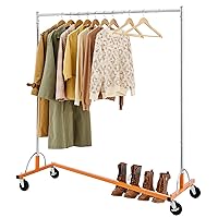 Hoctieon Z Rack, Rolling Clothes Racks with Z-Base, Heavy Duty Garment Rack, Clothing Racks for Hanging Clothes, Portable Clothes Rack, Sturdy Metal Clothing Rack, Silver&Orange