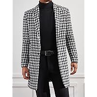 Jackets for Men - Men Houndstooth Lapel Collar Single Breasted Tweed Overcoat (Color : Black and White, Size : X-Large)