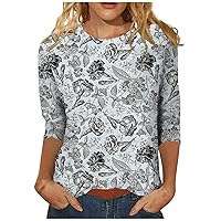 Cropped Long Sleeve Top, Women's Summer Fashion Casual 3/4 Sleeve Floral Print Stand Collar Pullover Top