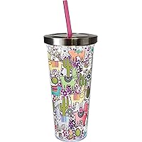 Spoontiques - Glitter Filled Acrylic Tumbler - Glitter Cup with Straw - 20 oz - Stainless Steel Locking Lid with Straw - Double Wall Insulated - BPA Free - Llama