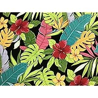 Tropical Hawaiian Print Fabric in Black Background 100% Cotton Sold by The Yard