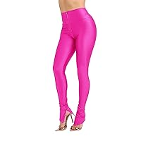 Shiny Skinny Leggings with Zipper - Stretch Active High Waist Tights Disco Party Club Night Out Pants