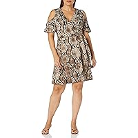 Star Vixen Women's Cutout Cold Shoulder Short Sleeve Faux Wrap Dress