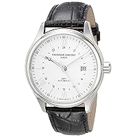 Frederique Constant Men's 'Classics' Silver Dial Black Leather Strap GMT Swiss Automatic Watch FC-350S5B6