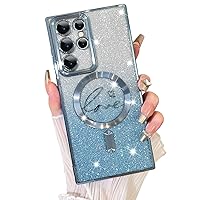 Fiyart Designed for Samsung Galaxy S22 Ultra Case,Compatible with MagSafe Love Heart Plating Camera Protection Clear Phone Case, Magnetic Glitter for Women Girls Shockproof Cover 6.8
