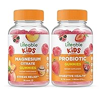 Lifeable Magnesium Citrate Kids + Probiotic 2 Billion CFU Kids, Gummies Bundle - Great Tasting, Vitamin Supplement, Gluten Free, GMO Free, Chewable Gummy
