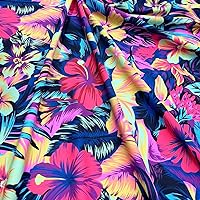Hawaiian Tropical Flowers Print Nylon Spandex Fabric 4 Way Stretch by Yard for Swimwear Dancewear Gymwear Sportwear Dress Skirt