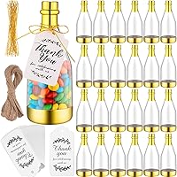Gerrii 100 Pcs Metallic Champagne Bottle Container Mini Bottle Shaped Candy Jars Gold Plastic DIY Favor Candy Bottle Wedding Party Favor Containers with Gift Tags Gold Strings and 65.6ft Rope