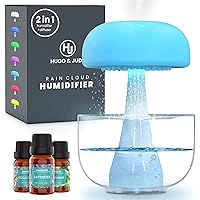 HUGO & JUDE Rain Cloud Humidifier - Oil Diffuser, Rain Sounds for Sleeping & Mushroom Night Light. Anti-Splash Mushroom Humidifier for Better Sleep & Wellness. (Incl. Essential Oils)