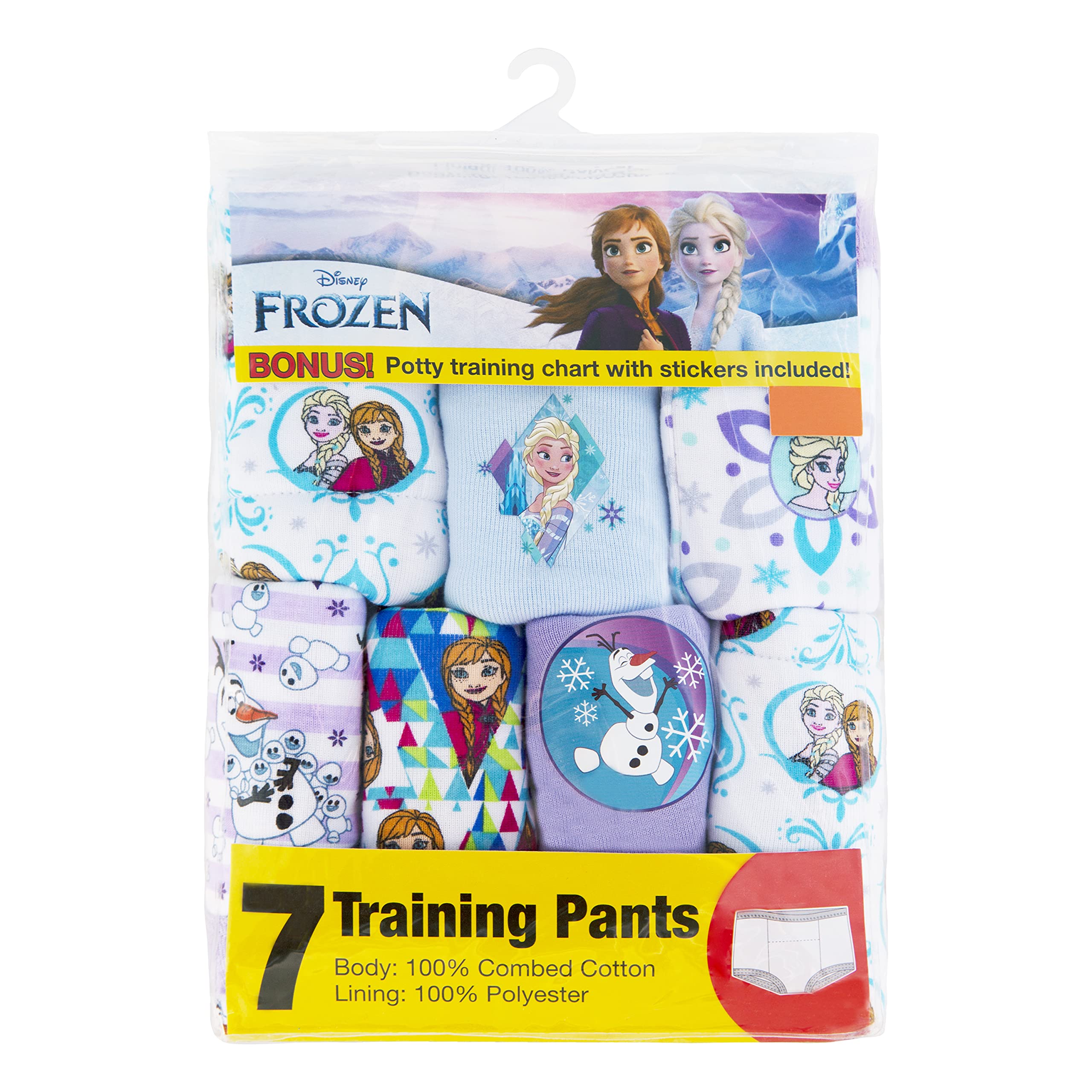 Disney Frozen Toddler Girls 7-pk Potty Training Pants with Success Tracking Chart and Stickers Sizes 2t, 3t, 4t