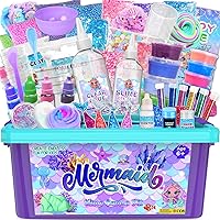 Eunvabir Mermaid Slime Kit for Girls 10+ Years, Glow in The Dark Butter Slime DIY Making Kit, Premade Fluffy Glitter Cloud Christmas Valentine Toy, Kids Birthday Party Favor Friendsgiving Gifts Crafts