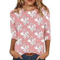 Valentine Shirt,3/4 Sleeve Shirts for Women Cute Valentine's Day Print Graphic Tees Blouses Casual Plus Size Basic Tops