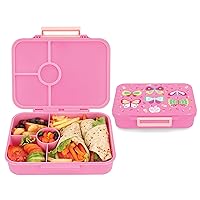 KOMUNURI® Leak Proof Premium Quality Tritan Bento Box for Kids with 4 or 5 Compartments & Kid Friendly Latch-Lightweight & Spacious, BPA Free, Microwave & Dishwasher Safe (Pink-Butterflies & Flower)