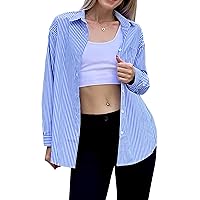 Houmous Button Down Shirts for Women Long-Sleeve Cotton Dressy Work Formal Casual Blouses Oversized Button Up Shirt Tops