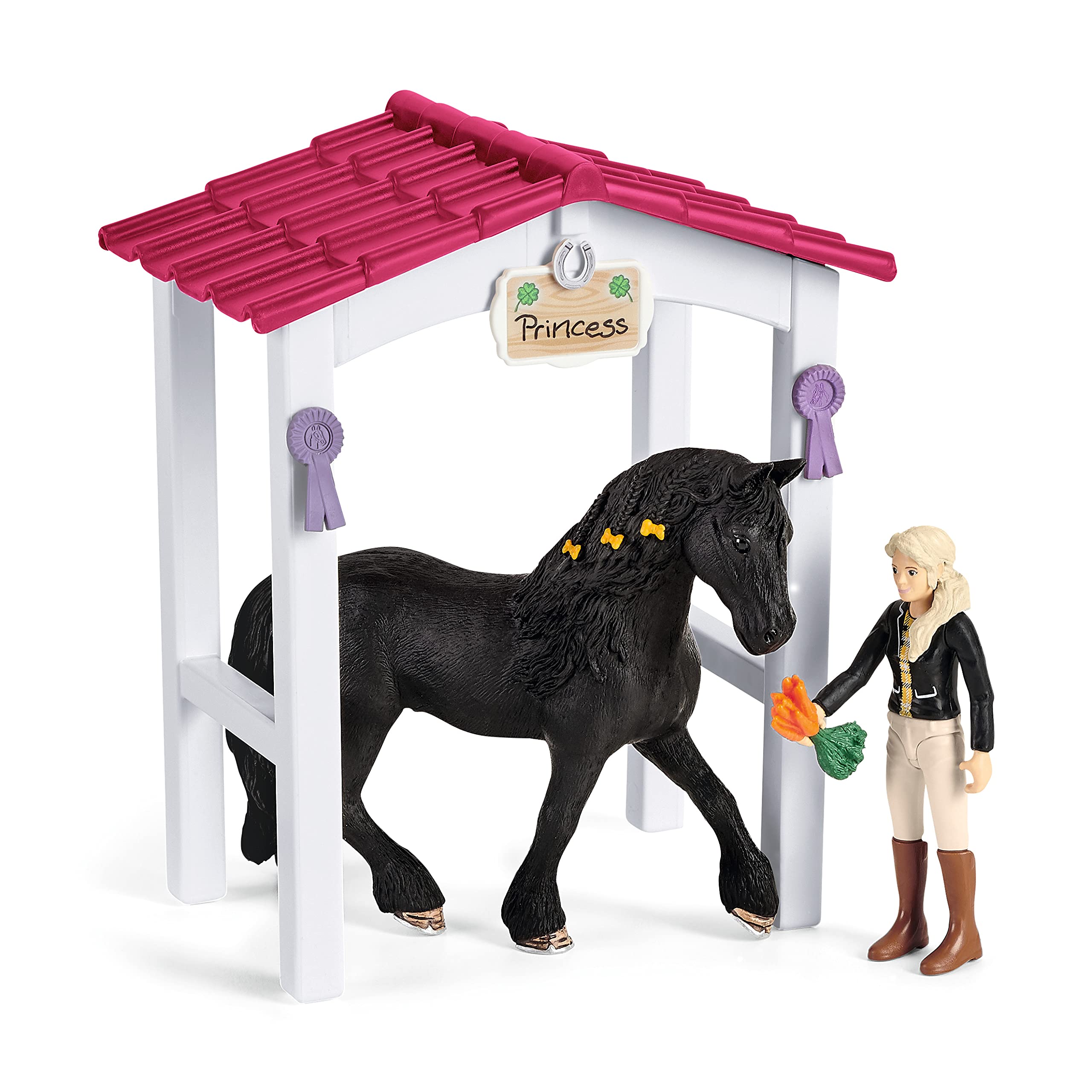 Schleich Horse Club Gifts for Girls and Boys, Horse Stall with Tori and Princess Toy, 15 Pieces, Ages 5+