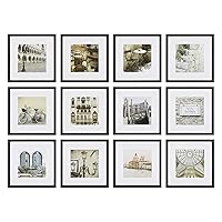 Gallery Perfect - 12-Piece Black Square Photo Frame - Set with Hanging Template - Wall Gallery Kit - 16.5
