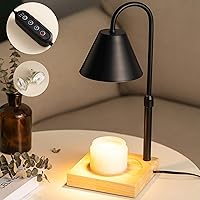 Black Dimmable Candle Warmer Lamp, Adjustable Height, Timer, Wooden Base, for Scented Wax with 2 Bulbs
