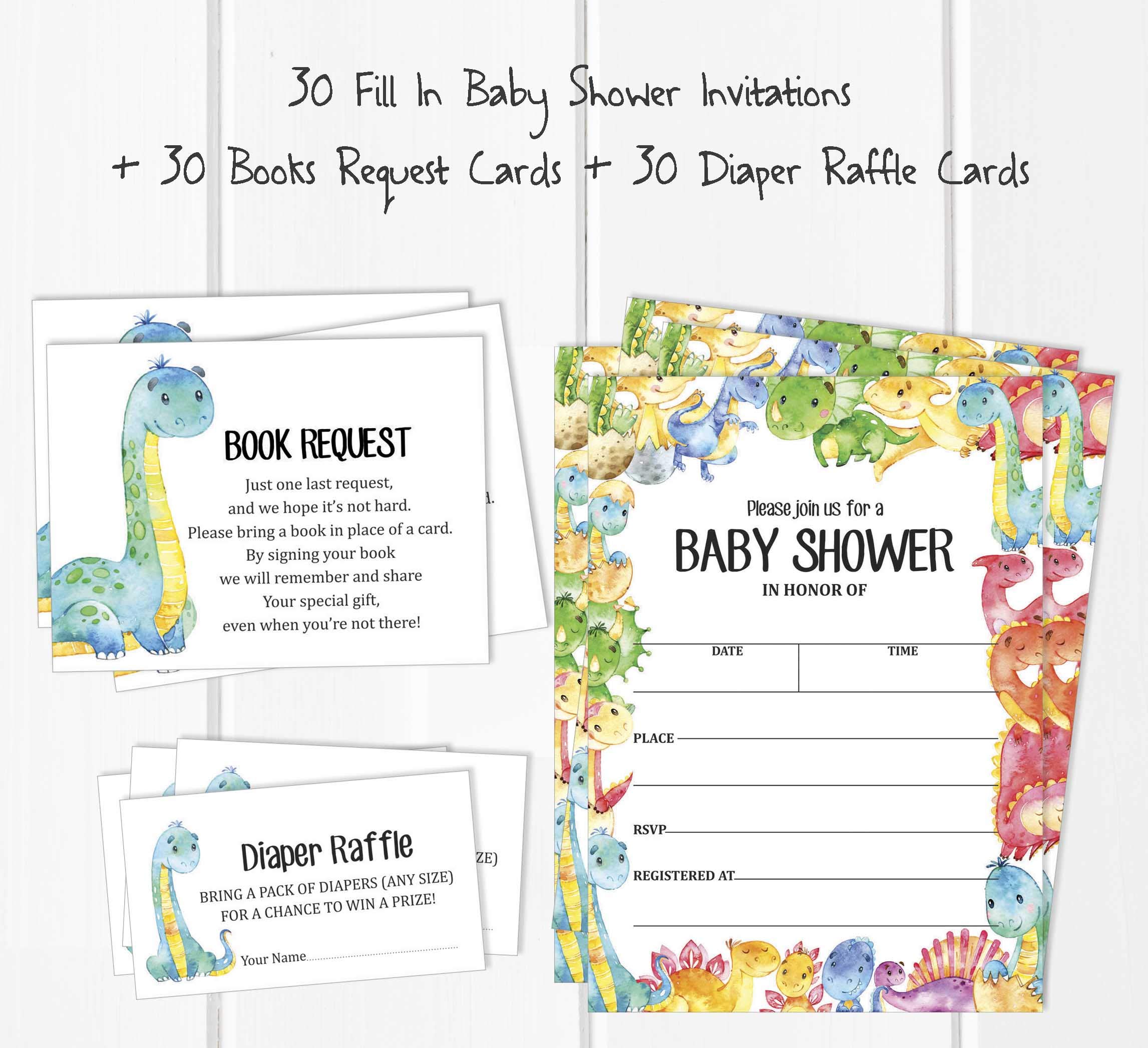 Inkdotpot Set Of 30 Dinosaur Baby Shower Invitations-Diaper Raffle Tickets And Baby Shower Book Request Cards Jungle Animals Invites Its A Boy Its A Girl