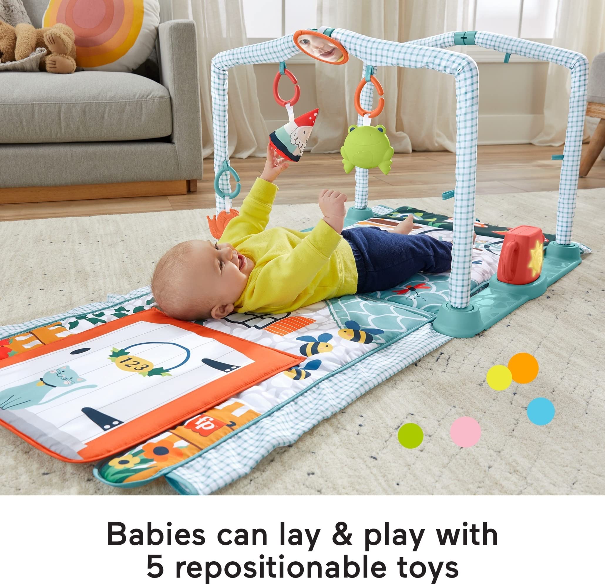 Fisher-Price Playmat 3-In-1 Crawl & Play Activity Gym With 5 Baby Toys For Newborn To Toddler Sensory & Fine Motor Play