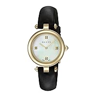Gucci Swiss Quartz Gold-Tone and Leather Dress Black Women's Watch(Model: YA141505)