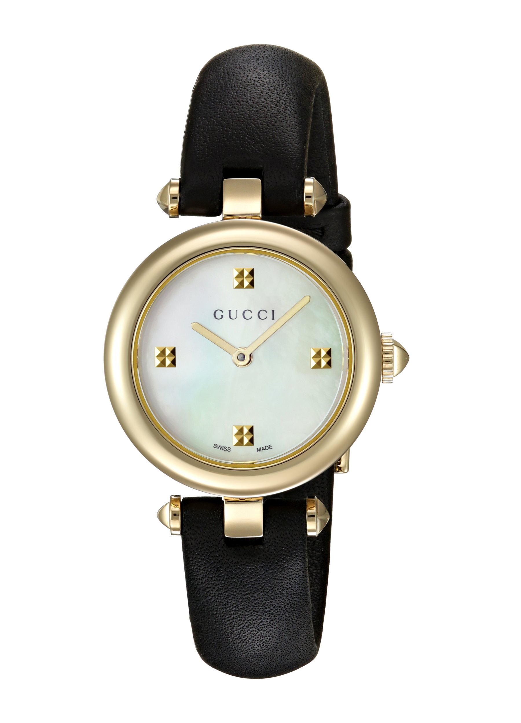 Gucci Swiss Quartz Gold-Tone and Leather Dress Black Women's Watch(Model: YA141505)