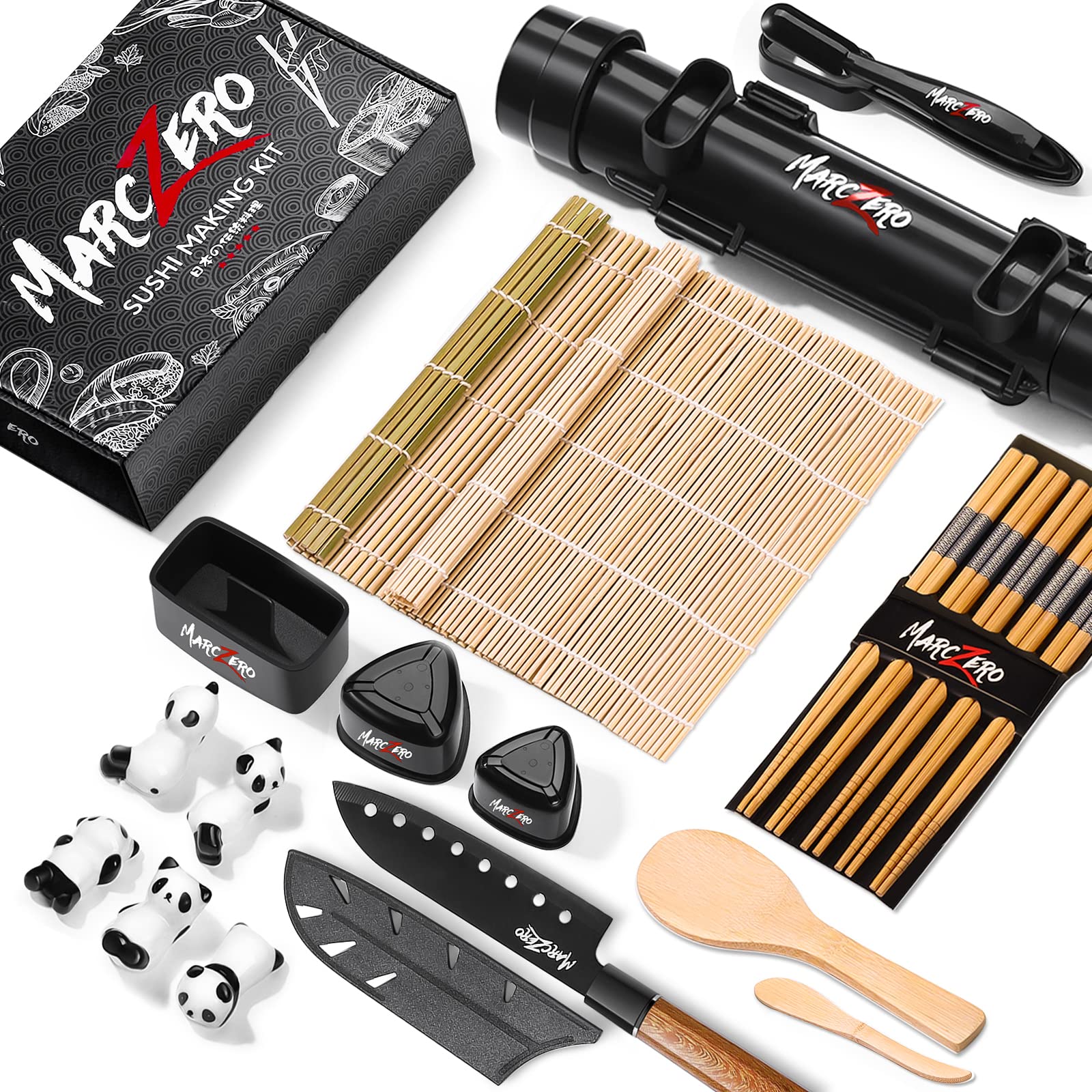 MarcZero Sushi Making Kit, 22 in 1 Sushi Bazooka Roller Kit With Bamboo Mat, Sushi Knife, Bamboo Chopsticks, Bazooka Roller, Sushi Molds, DIY Sushi Roller Machine for Beginner