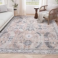 6x9 Area Rugs for Living Room - Stain Resistant Machine Washable Rugs for Bedroom,Non-Slip Backing Large Area Rug (Peach/Grey, 6'x9')