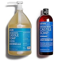 Castile Soap - 1 Gallon Unscented + 1 Liter Peppermint Bundle - Organic Argan, Jojoba, and Hemp Oils