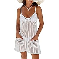 Blooming Jelly Womens Crochet Swimsuit Coverups Bathing Suit Swim Cover Up Spaghetti Straps Beach Dresses with Pockets