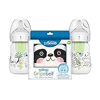 Dr. Brown’s Natural Flow® Anti-Colic Options+™ Wide-Neck Baby Bottle, Jungle Design, 5 oz/150 mL, Level 1 Nipple, 2-Pack, 0m+ with Infant Gripebelt Heated Tummy Wrap for Gas Relief, Panda, 0-3m