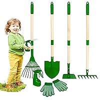 Duckura Kids Gardening Tools Set, Garden Tool for Kids with Shovel, Rake, Hoe, Leaf Rake, Outdoor Summer Beach Yard Lawn Digging Weed Toys, Birthday Gifts for Boys Girls Age 3 4 5 Years Old(6pcs)