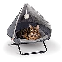 Cozy Cot Hooded Elevated Pet Bed, Dish Chair for Cats, Portable Round Papasan Chair for Cats, Machine Washable, Gray Small 19 Inches