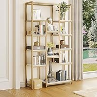 6 Tier Gold Bookshelf, 71” Tall Modern Free Standing Bookshelf with 12 Shelf Bookcase, Faux Marble Open Display Storage Book Shelves for Living Room Bedroom Office Home, Gold & Marble