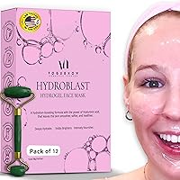 Hydrogel Sheet Face Mask (12 Pcs Set) With Complimentary Jade Roller | Hydrating Face Sheet Masks Skincare With Hyaluronic Acid & for Face Brightening, Moisturizing & Firming | Mothers Day Gift Basket