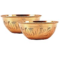 Indian Art Villa Pure Brass Embossed Floral Design Chutney Bowl Katori, Tableware, Volume- 8 Oz, Set of 2