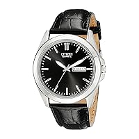 Quartz Mens Watch, Stainless Steel with Leather strap, Casual, Black (Model: BF0580-06E)