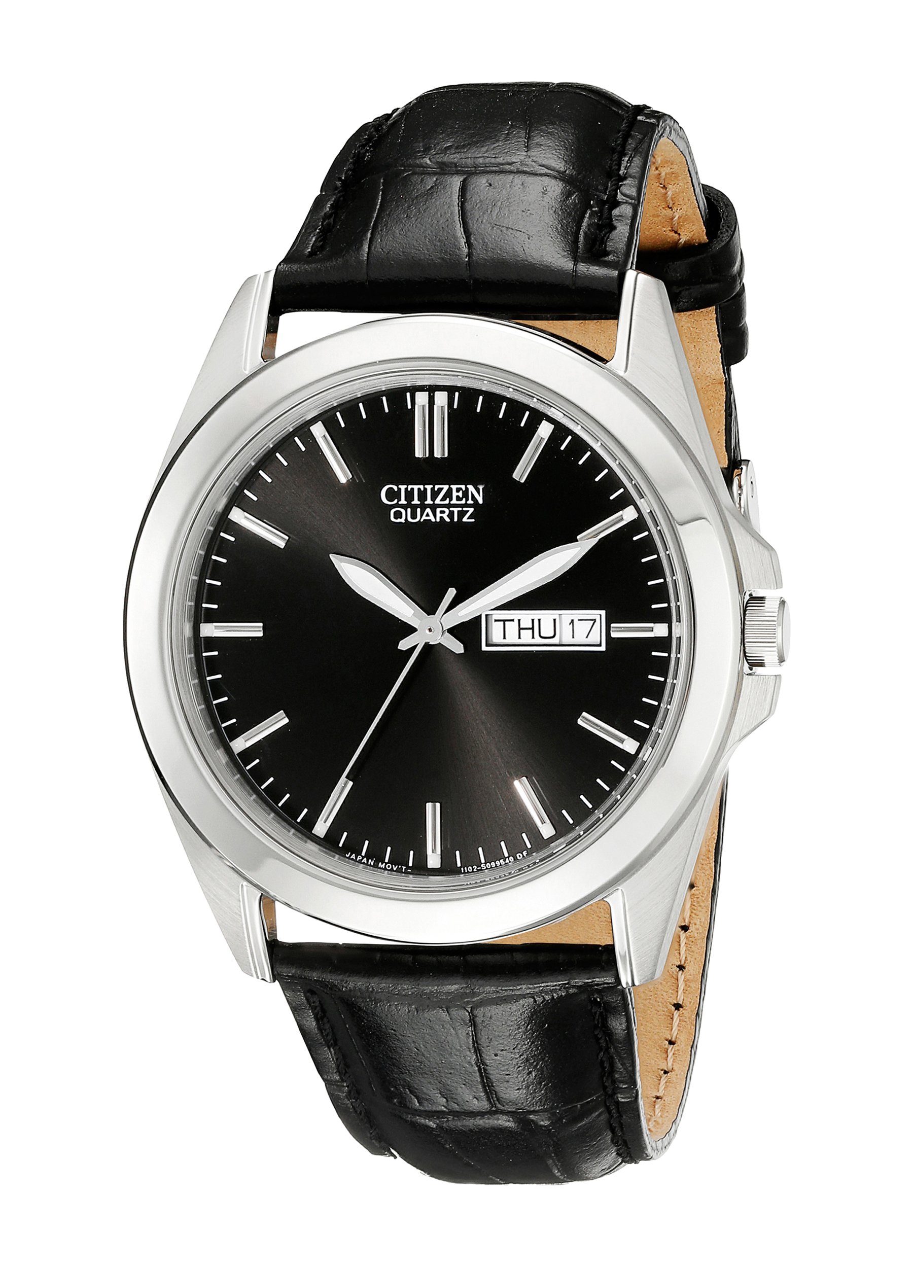 Citizen Quartz Mens Watch, Stainless Steel with Leather strap, Casual, Black (Model: BF0580-06E)