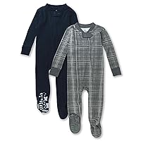 HonestBaby Non-Slip Footed Pajamas One-Piece Sleeper Jumpsuit Zip-Front PJs 100% Organic Cotton for Baby Boys