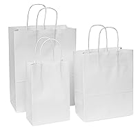 Prime Line Packaging 75 Pack Assorted Sizes White Shopping Bags with Handles, White Favor Bags Paper Gift Bag, Retail Bags for Small Business Bulk