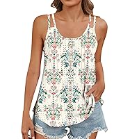 Tops for Women Trendy 2024 Summer Night Out Vintage Tank Boho Sleeveless Round Neck Shirts